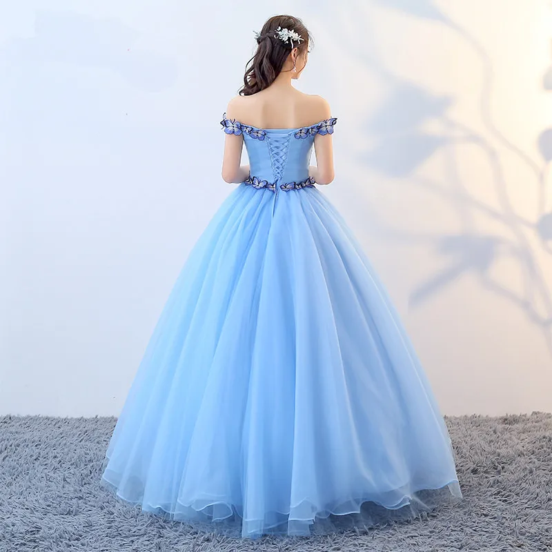 Ruthshen-Vestido de hada para baile de graduación, traje de baile de graduación azul claro, Vestido de mariposa para quinceañera, Simple, sin hombros