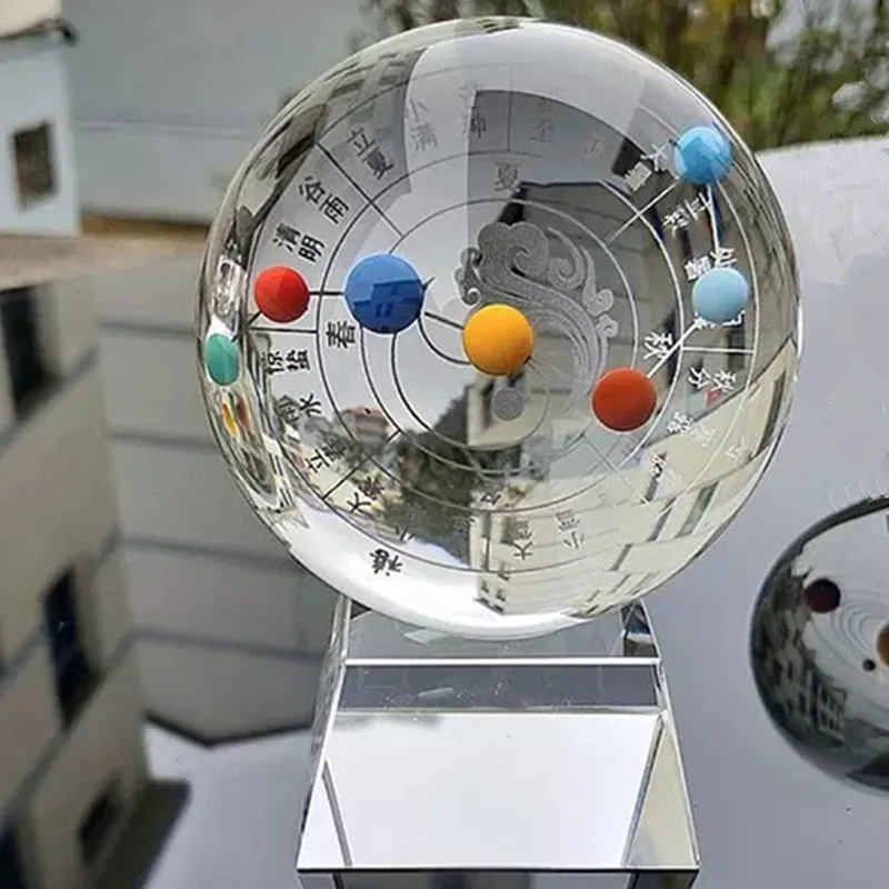 

80mm Crystal ball Polished Sphere Feng Shui Glass Ball 12 solar terms solar system planets Craft Home Decor Astrophile Gifts