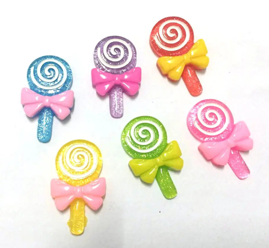 set of 50pcs lovely extra big Sweet Polka Dot printed candy lollipop lolly 31X18mm /bow resin Cabochon for Kawaii DIY Projects