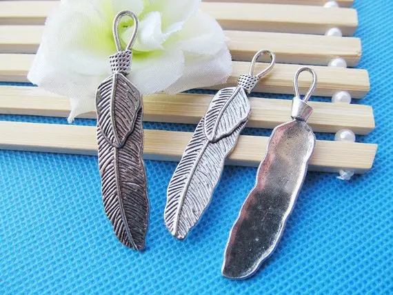 100pcs Vintage Antique Silver tone/Antique Bronze Filigree Feather Pendant Charm/Finding,DIY Accessory Jewelry Making