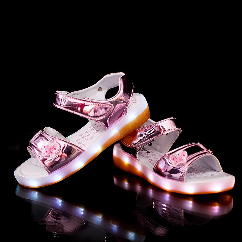 UncleJerry USB Charging Sandals for Girls and Women Butterfly Glowing Children Shoes Kids Summer Beach Sandals Baby Shoes