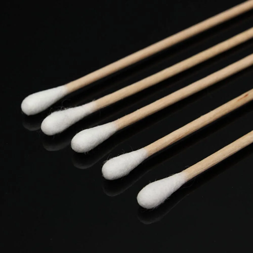 100Pcs Long Wood Handle Cotton Swab Medical Swabs Ear Cleaning Cosmetic Wound Care Cotton Buds Sanitary Round Cotton Tip Swab