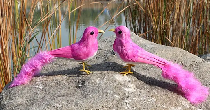 real life toy bird pink feathers bird with long tail about 25cm couples birds one lot/2 pcs, garden decoration toy gift h1910