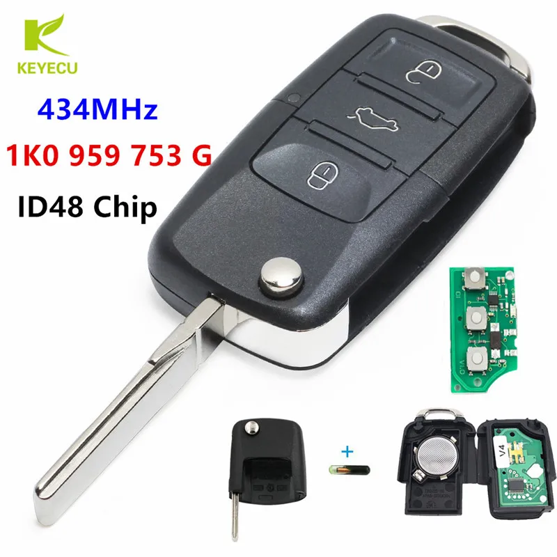 

KEYECU Flip Remote Key 3 кнопки 434 МГц чип ID48 1K0 959 753 G для VW Caddy Eos Golf Jetta Tiguan для Seat Leon Skoda Octavia II