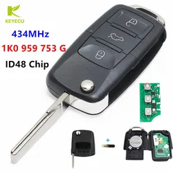 KEYECU di Vibrazione Chiave A Distanza 3 Button 434MHz ID48 Chip 1K0 959 753 G per VW Caddy Eos Golf Jetta tiguan per Seat Leon Skoda Octavia II