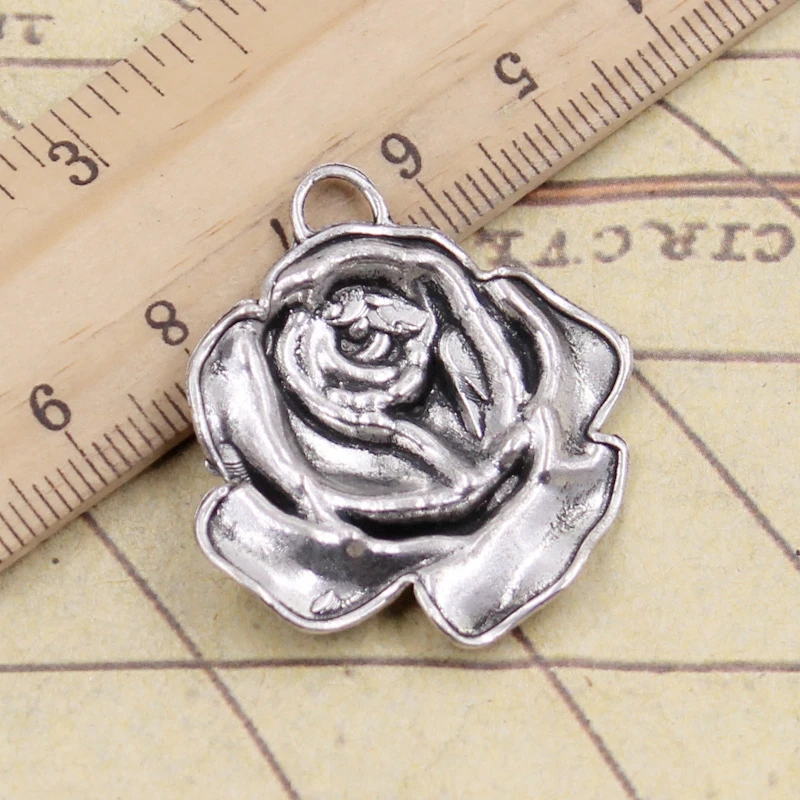 10pcs Charms Rose Flower 36x33mm Tibetan Bronze Silver Color Pendants Antique Jewelry Making DIY Handmade Craft