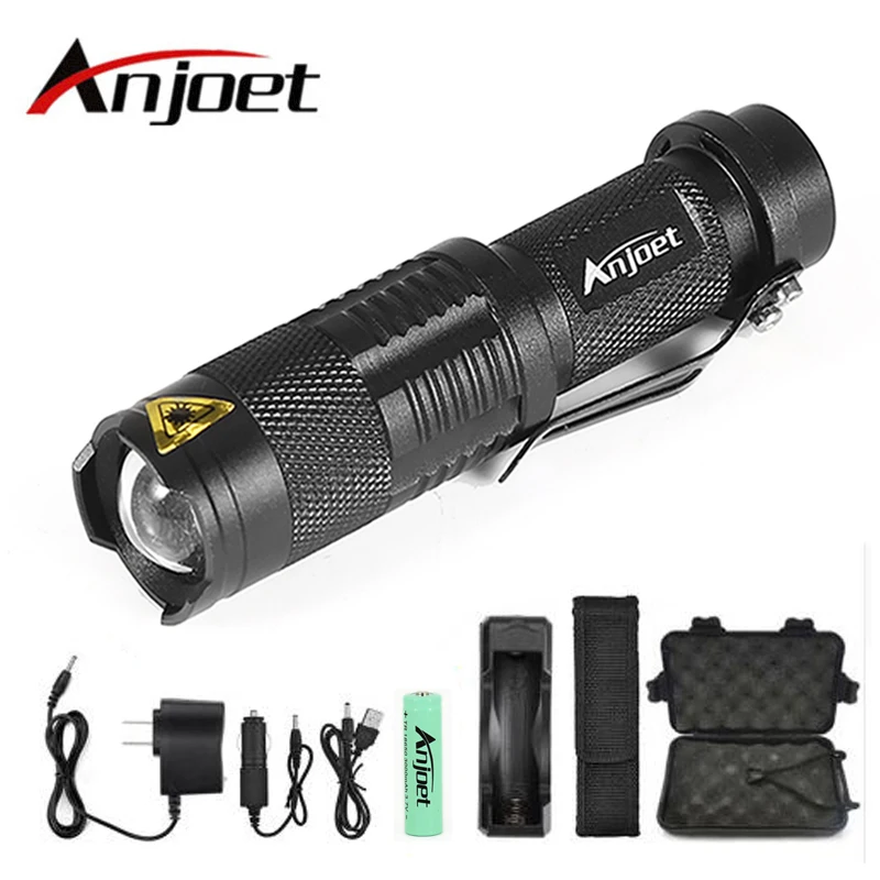 

Anjoet Sets Tactics Flashlight Zoom CREE XML-L2 Led outdoor Torch 5 mode 8000 Lumens waterproof Use 18650 Rechargeable battery