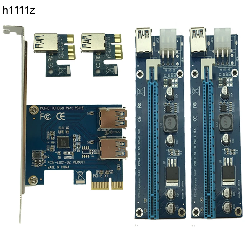

PCI-e to Dual USB 3.0 Riser Card PCI Express 1X to 2 16X Riser Card + USB 3.0 Extender Cable SATA 15 Pin-6Pin Power Cable