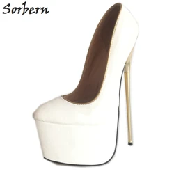 Sorbern 22Cm White High Heels Women Shoes Pumps Thick Platforms Metal Gold Thin Heel Slip-On Ladies Shoes Sexy White Heels Pumps