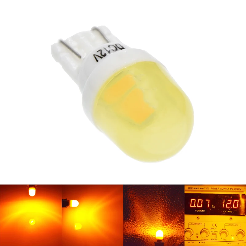 2/4 Pcs T10 194 168 W5W Ceramic LED Bulbs Car Interior Side Wedge Parker Light Auto Door License Plate Lamp Amber Yellow 12V DC