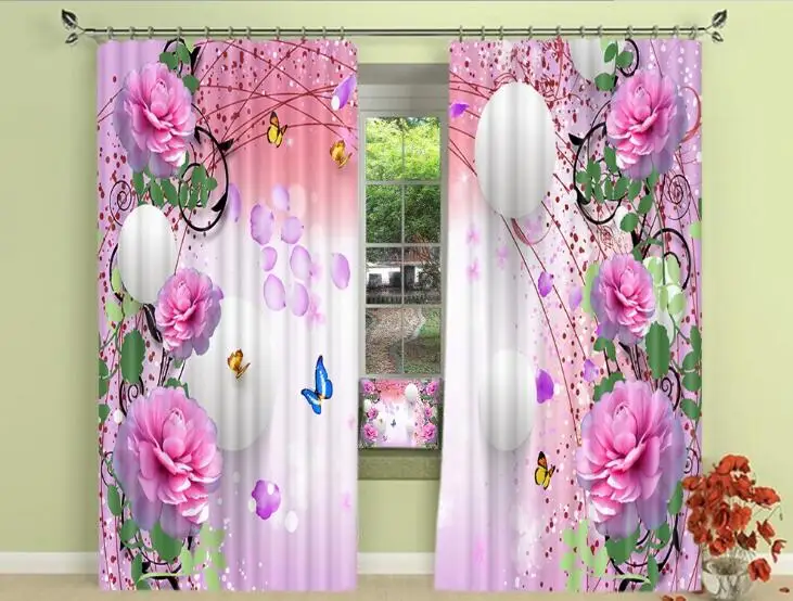 Pink curtains Luxury Blackout 3D Window Curtains For Living Room Bedroom Customized size Drapes Cortinas Rideaux Cushion cover