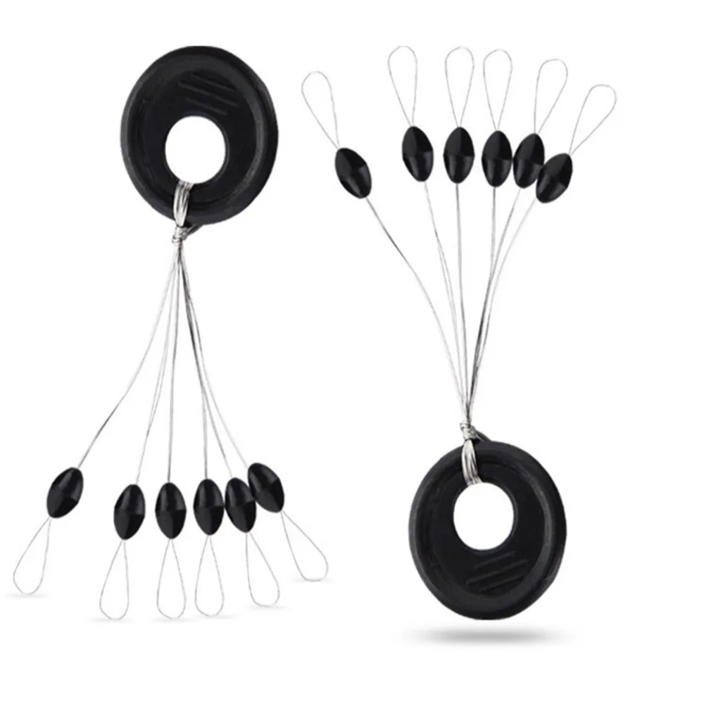 60 Pcs 10 Groups/Set Float 6 in 1 Black Rubber Stopper Fishing Bobber Space Bean Connector Fishing Line Tackle Accessories