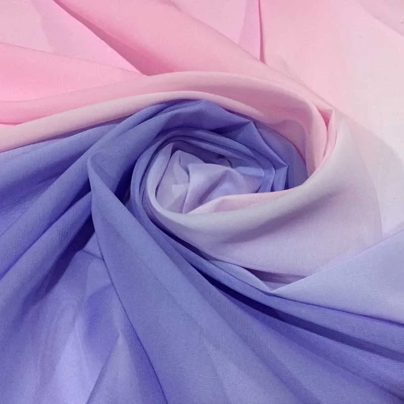 100D Sheer Tissue Chifon Material 2 Tone Chiffon Gradient Tissu Flowing Evening Dress Fabric For Costume Fabric