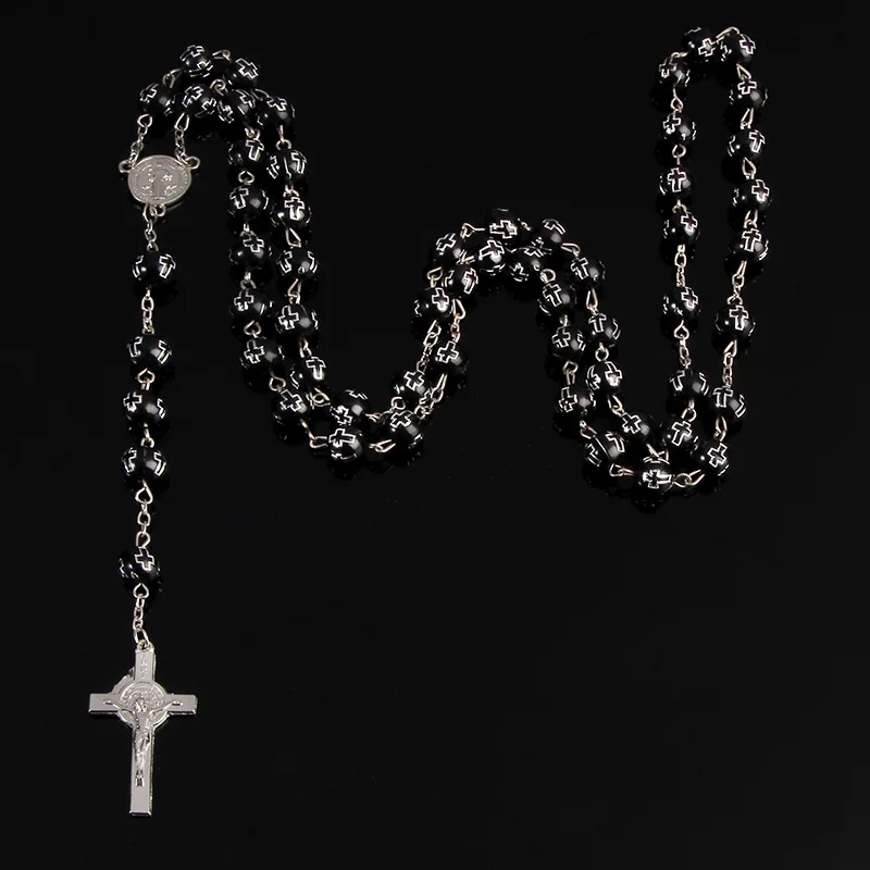 48 Pieces / Religious St. Benedict Cross Bead Necklace Cross Icon Beads Rosary Necklace