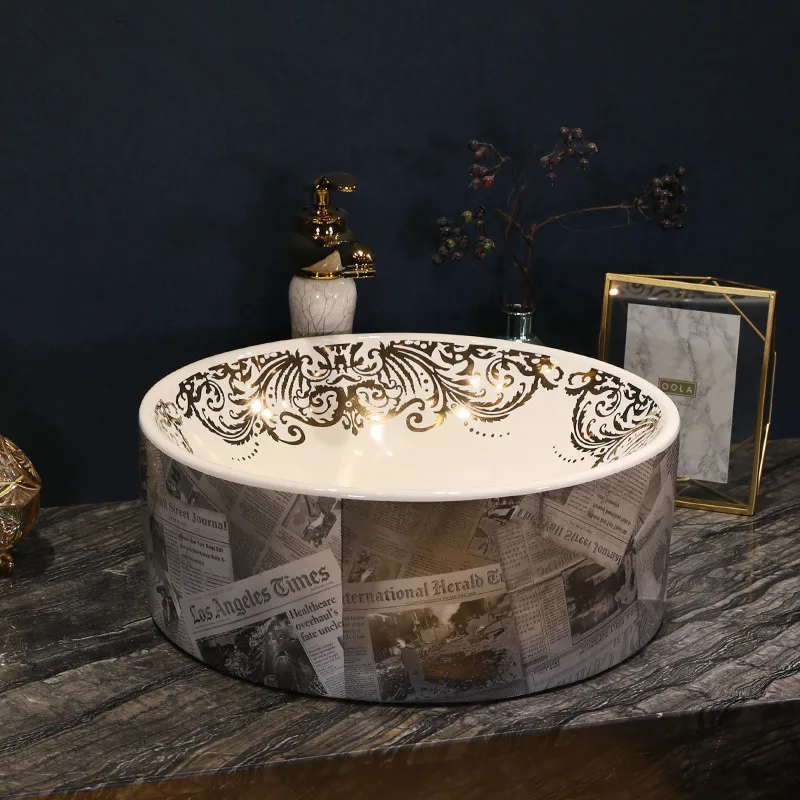 

Europe style chinese washbasin Jingdezhen bathroom sinks bowl Art Counter Top ceramic porcelain basin round antique