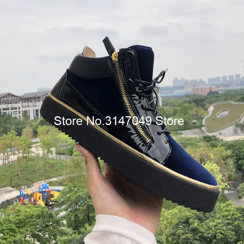 Lace Up Men Patent Shoe Mixed Colors Sneakers Gold Bordered Casual Shoes Height Increasing Shoes Men Blue Thick Sole Trainers 46