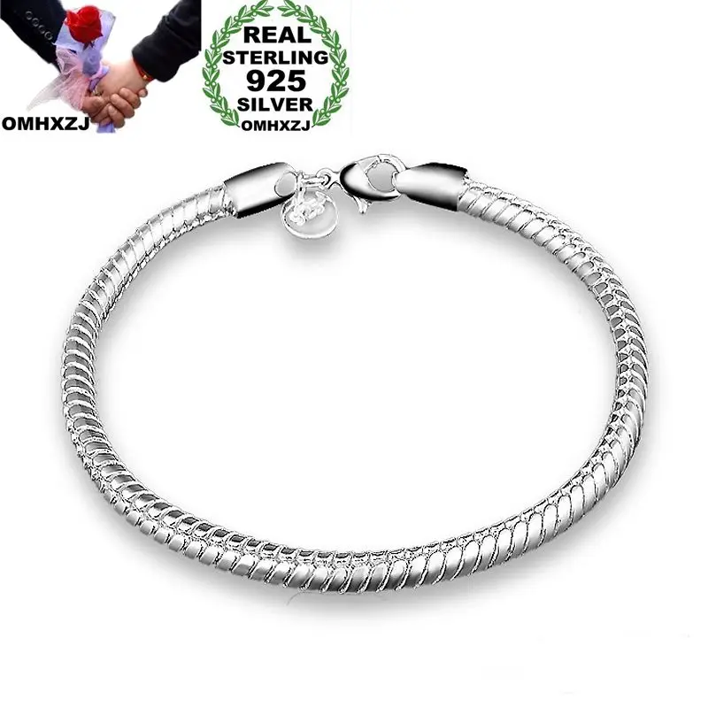 

OMHXZJ Wholesale Personality Fashion OL Woman Girl Party Wedding Gift Silver Flat Snake Chain 925 Sterling Silver Bracelet BR126