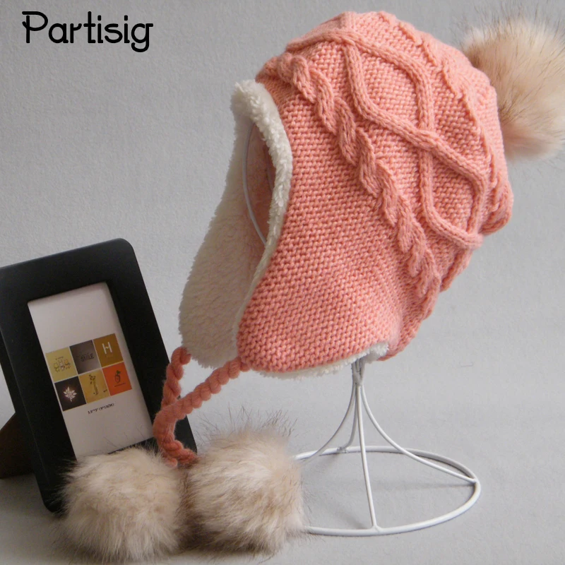 Children's Hats Winter Racoon Fur Hats For Kids Girls And Boys Baby Crochet Ear Flap Hat Winter Kids Adult Caps