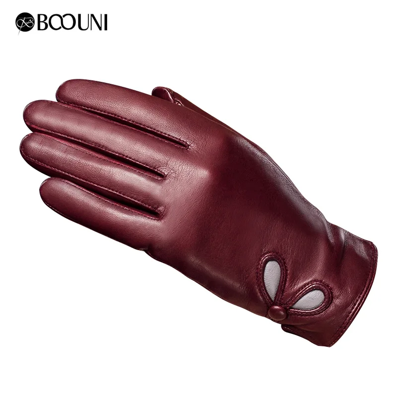 Luvas femininas de couro real outono inverno mais veludo moda tendência elegante senhora luva de pele carneiro para dirigir luvas de inverno nw902