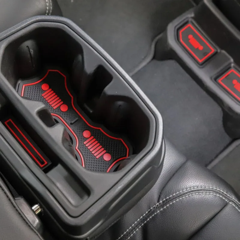 Gumowa czerwień biała mata do nakładka na szczelinę w bramie wnętrza samochodu mata na kubki dekoracja do Jeep Wrangler JL 2018 + akcesoria