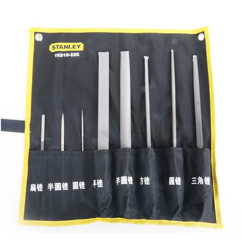 Stanley 8pc file set flat half round triangular files kit with pouch for jewelry glass metal working carpentry tools woodworking