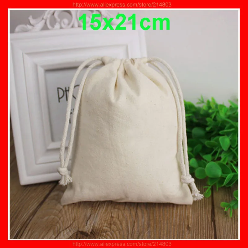 100 Pieces Custom Cotton Drawstring Bags with  Company Logo Printed  Size 15x21cm