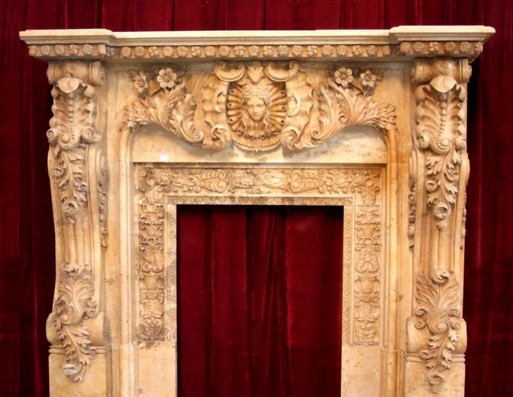 Carved Marble Fireplace Mantel Deluxe American Style Stone Carving Custom Made Chimney Portal Furniture