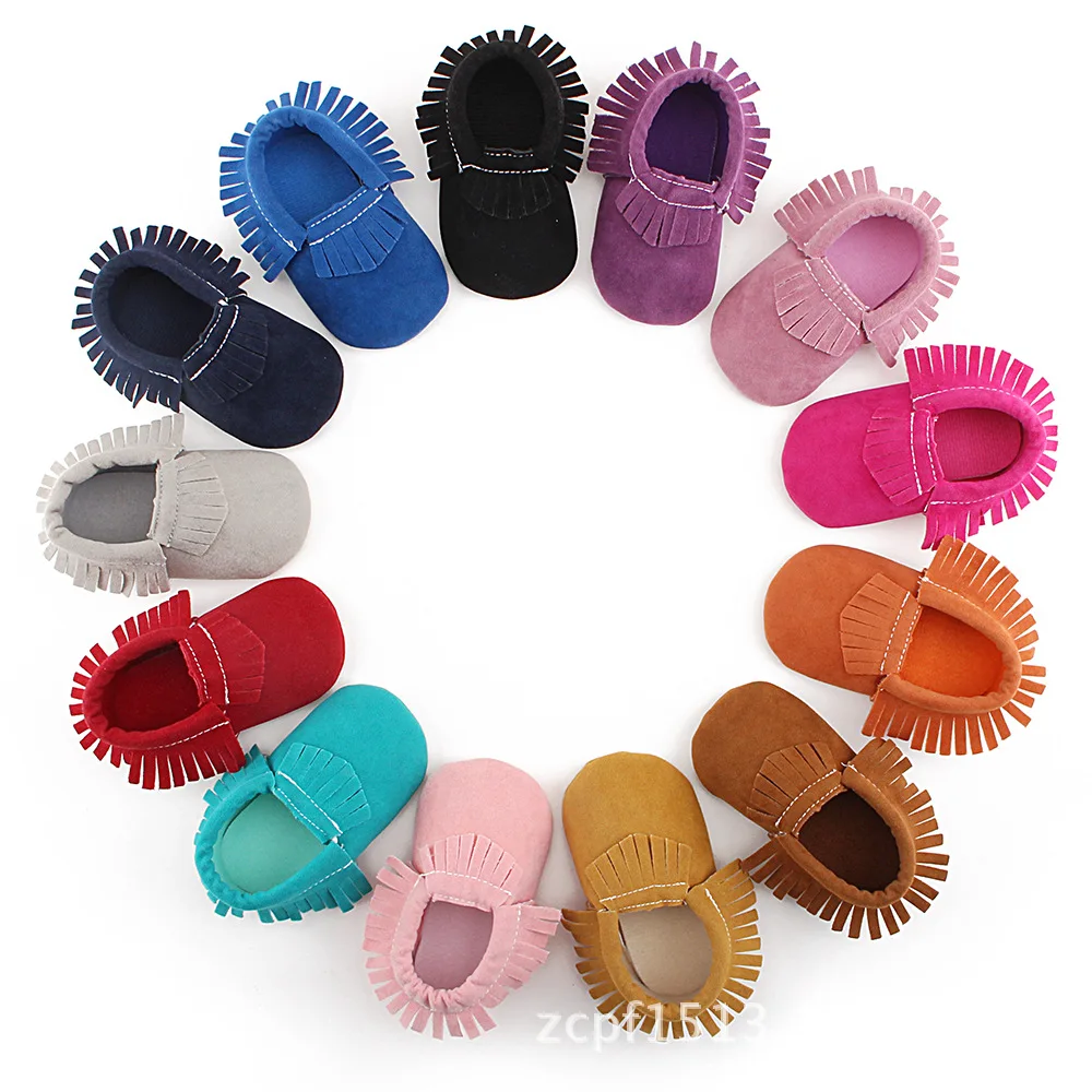 2018 Hot Sale PU Suede Leather Newborn Baby Boy Girl Baby Moccasins Soft Moccs Shoes Bebe Fringe Soft Soled Non-slip Shoes