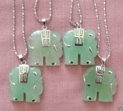 

Free shipping 4Pcs Natural Green Elephant Pendant Necklace