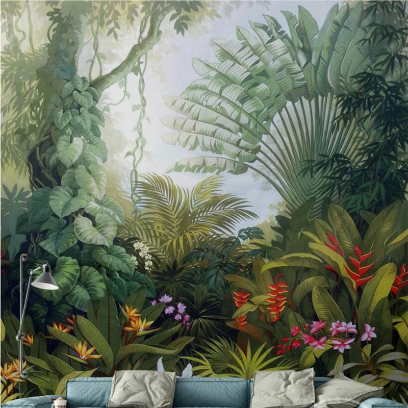 

Beibehang Custom Wallpaper Living Room Bedroom Mural 3d Wallpaper Hand Painted Rainforest Plant TV Wall Background murals photo