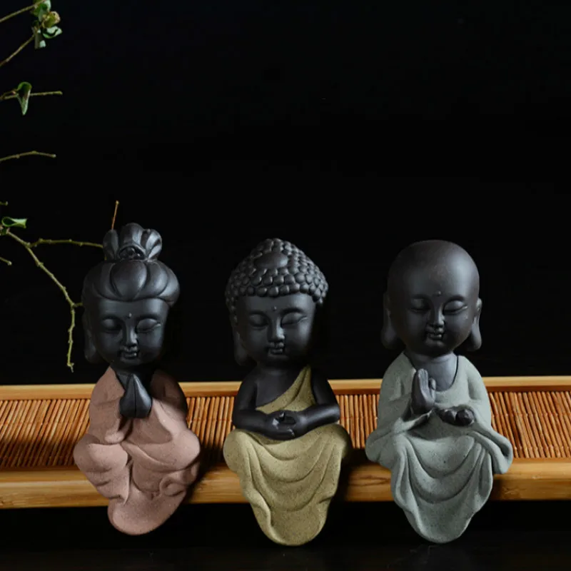 

Western three holy tea pet Buddha statues small monk color sand ceramic home club geomantic decoration Figurines