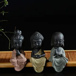 Western three holy tea pet Buddha statues small monk color sand ceramic home club geomantic decoration Figurines