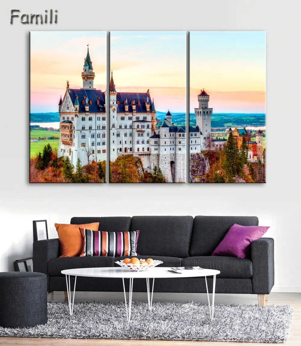 

Living room bedroom home wall Art decoration fabric poster neuschwanstein castle bavaria germany famous building landscape