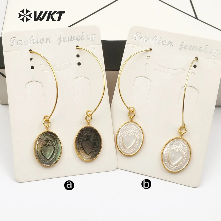 WT-E455 WKT Unique Design Shell Earrings With Love Natural Gold Electroplated Jewelry Gift Women Accessories