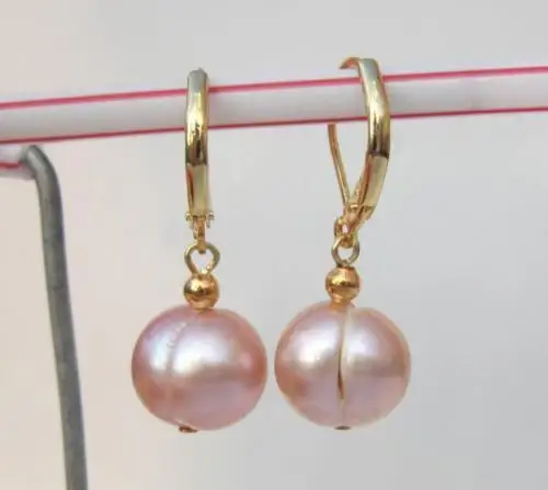 

Natural 11-12mm AAA+++ baroque lavender SOUTH sea pearl dangle earrings 14k/20 gold