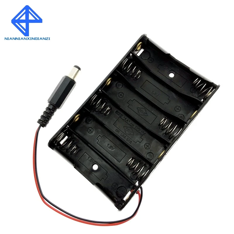 Size 6 AA Battery Case Holder Box For 6pcs Size AA Battery Case Storage Holder With DC2.1 Power Jack For Arduino