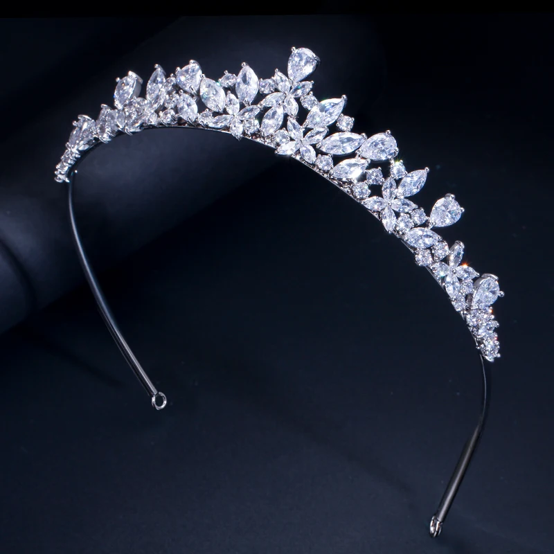 CWWZircons Hochwertige Zirkonia Romantische Braut-Blumen-Tiara Krone Hochzeit Brautjungfern Haaraccessoires Schmuck Großhandel FS0001 – Detail 1