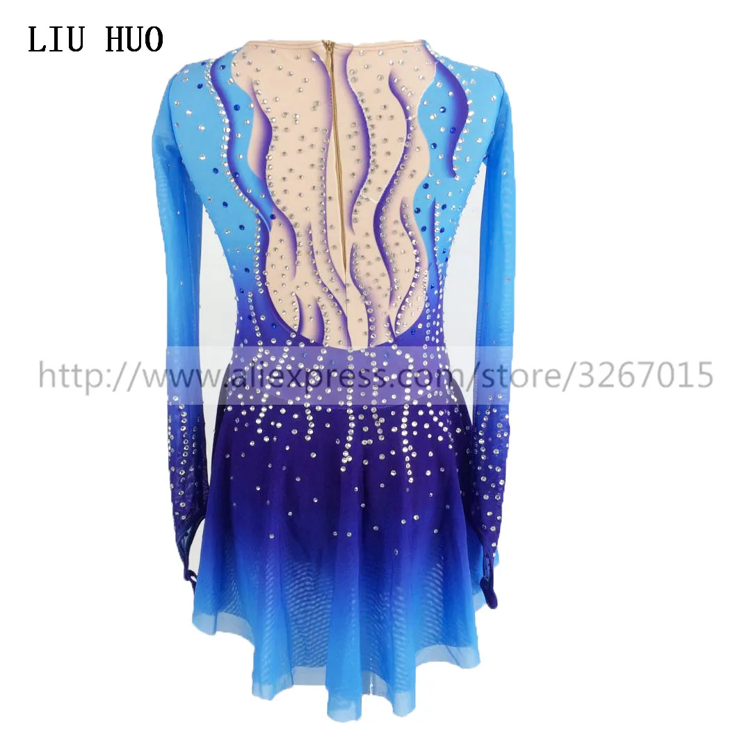 LIUHUO Women Aldult Girl Customize Costume Performance Competition Leotard Ice Figure Skating Dress RollerBlue Teen Dance Ballet