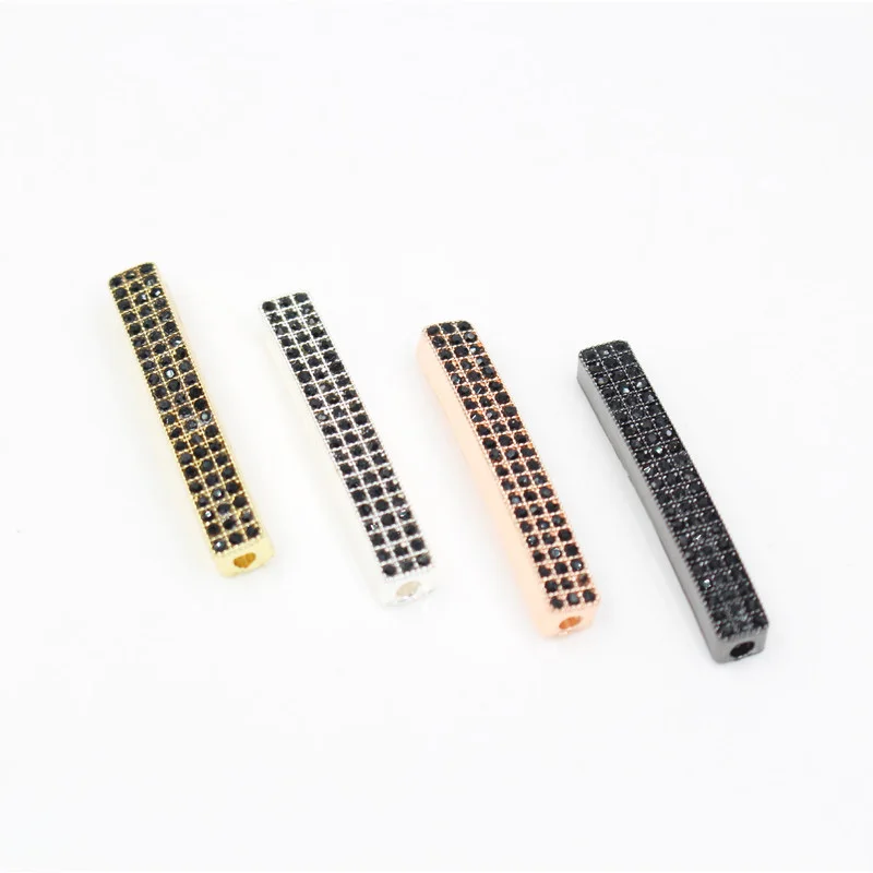 NADEEM New 5Pcs/Lot Gold Color Pave CZ Pipe Tube Spacer Beads European Charms Pendant 5mm Big Hole Bracelets Jewelry Diy Finding