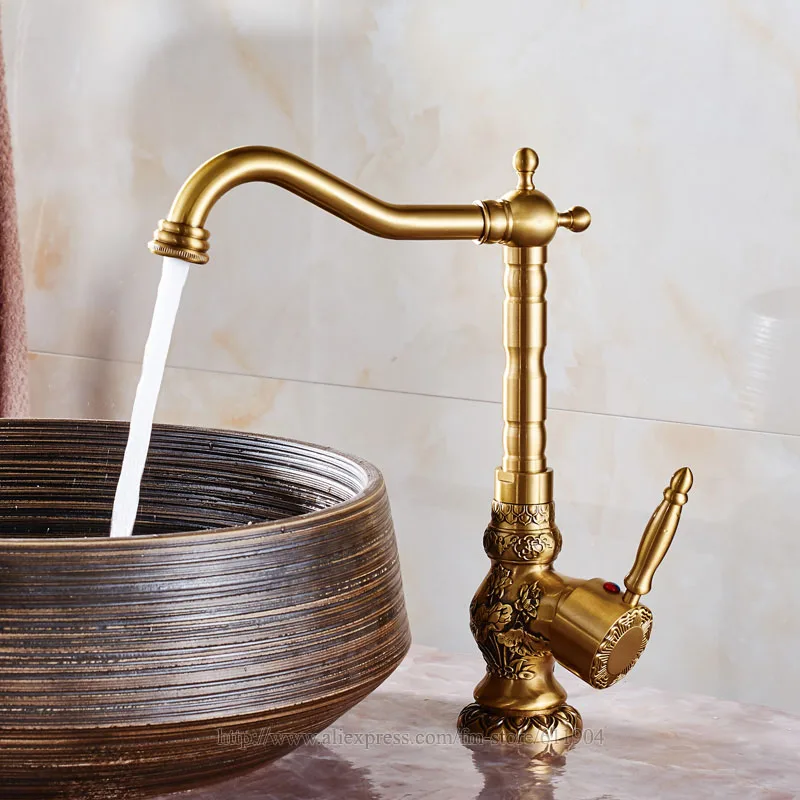 

Tall Brass Bathroom Basin Faucet Sink Mixer Taps Cold Hot Water tap Antique Style