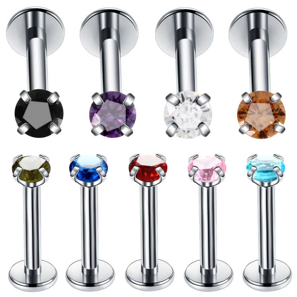 1PC Steel Crystal Labret Rings Lip Piercings Square Heart Star Orelha Cartilage Ear Helix Stud Tragus Barbell Piercings Jewelry