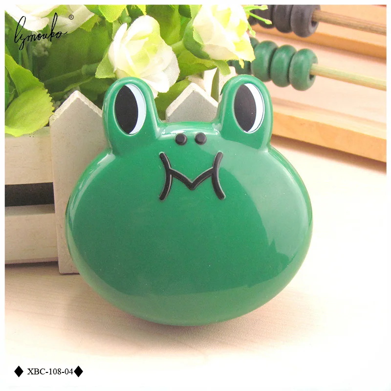 Lymouko New Design Cute Dark Green Frog Pattern with Mirror Contact Lens Case for Kit Holder Portable Contact Lenses Box