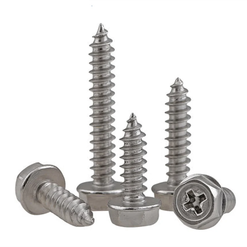 20pcs M4 Stainless steel Phillips screws Hexagon Self-tapping screw Sharp tail Pointed Bolt 7mm on the opposite side 12-30mmLong