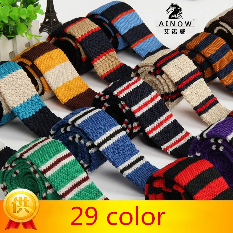 SHENNAIWEI 2023 New Wool Knit Tie Casual Korean Flat-Head 5cm Narrow Striped Necktie Men'S Knitting 20 Color