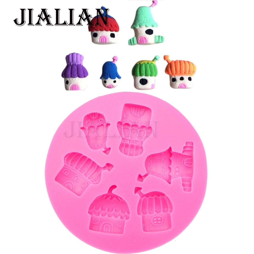 DIY pink Bake cake mould sugar tools Cake decoration silicon mold cartoon chocolate handmade soap mould mushroom cabin T0504