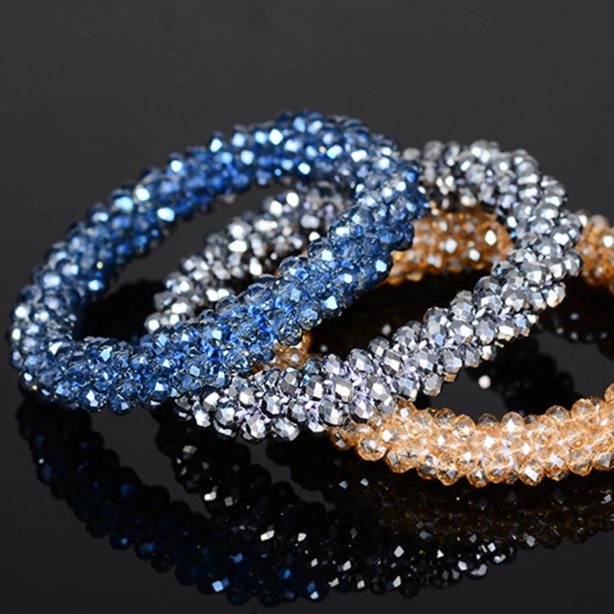 Molans Scrunchies Hair Accessories For Women Solid Rubber Band Temperament Beads Elastic Hair Tie Bands Bling Silver Beads - Image 3