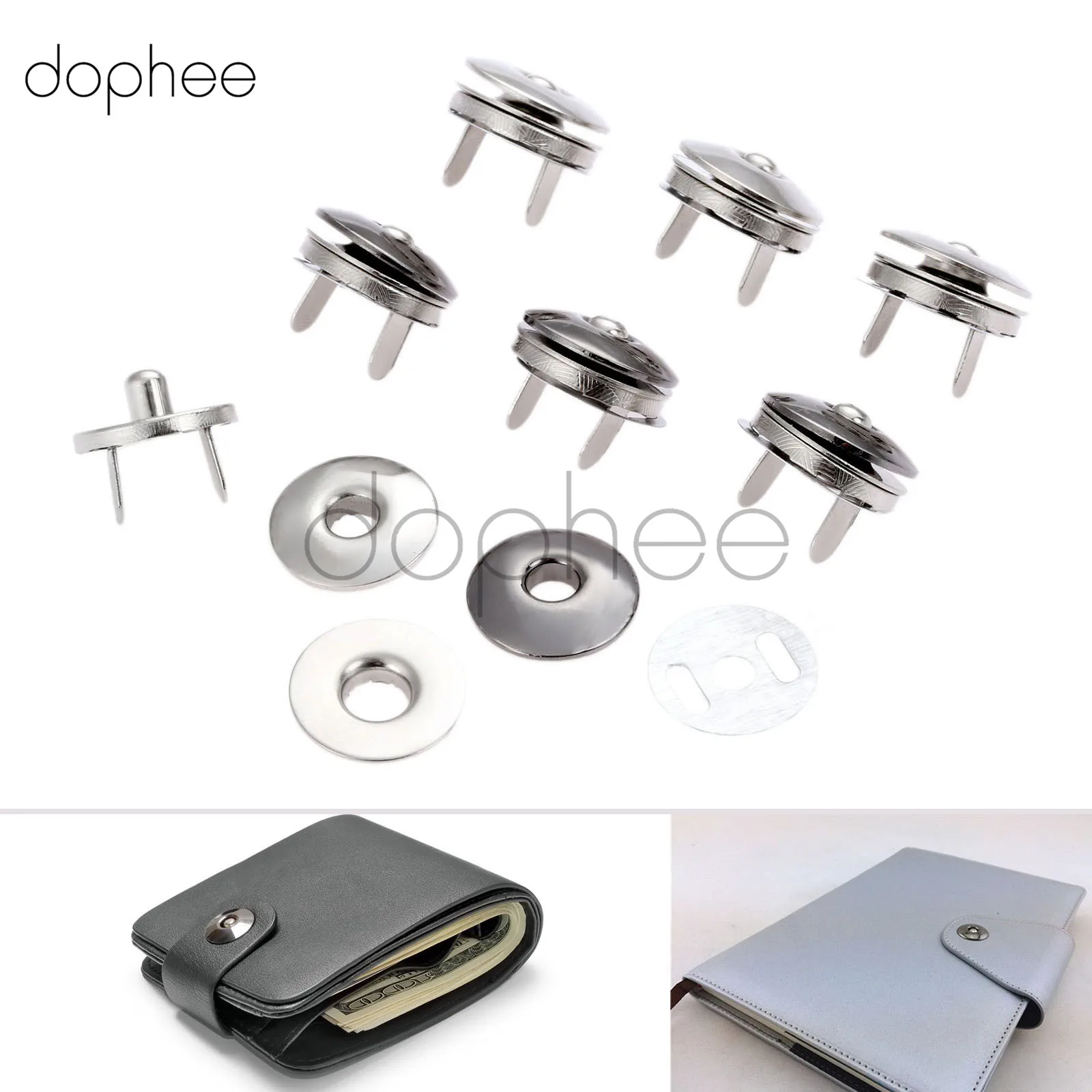 dophee 10pcs 17mm Magnetic Snaps Silver/Gun Black Fastens Buttons For Handbag Purse Clothes Luggage Bag Scrapbook Craft DIY