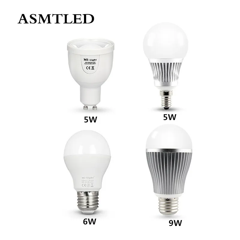 

ASMTLED Original Mi Light Smart Dimmable LED Bulb 85-265V 110V 220V CW/WW RGBW RGBWW LED Lamp GU10 E14 E27 4W 5W 6W 9W LED Light