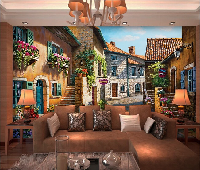 

The custom 3D murals, 3D European town landscape oil painting papel de parede,living room sofa TV wall bedroom wall paper