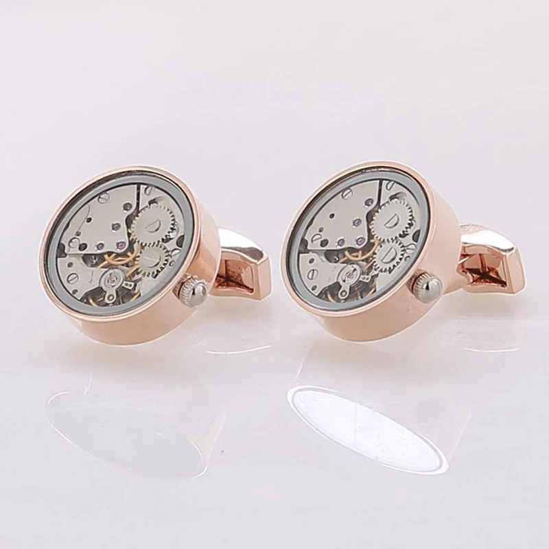 

Hot Sale Men Steampunk Gear Watch Cufflinks Non-Functional Watch Movement Cuff links With Glass Stainless Steel Suits Wedding